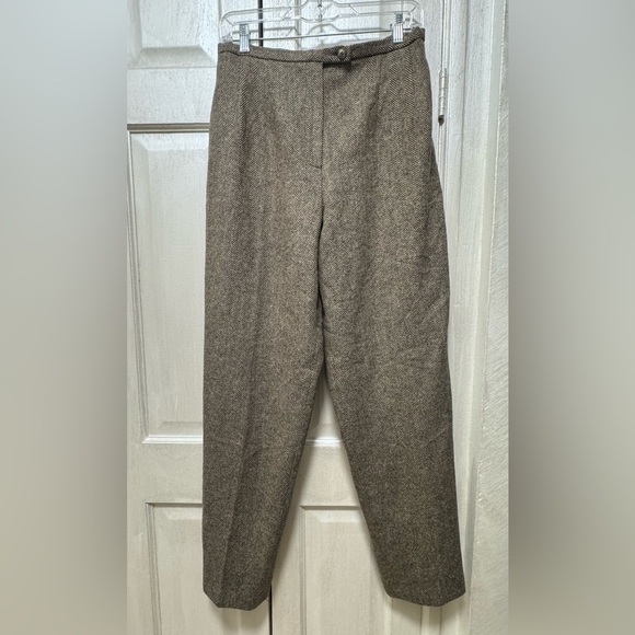 Harve Bernard Women 12 Brown Herringbone Woven Wool Lined High Rise Pants - Picture 1 of 12